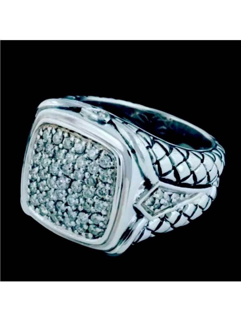 SCOTT KAY 1ct PAVE DIAMOND STERLING SILVER XL ALBION BASKET CUSHION SQUA…
